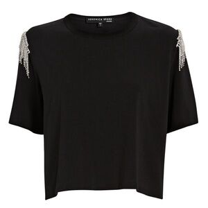 Veronica Beard Rumia crystal trim sleeve cropped tee